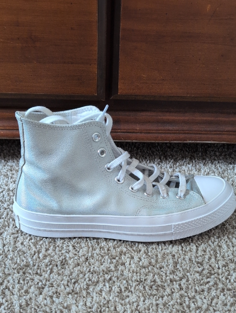 Women's High-Top Metallic Silver Canvas Sneakers